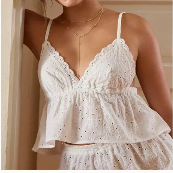 By Anthropologie Cropped Eyelet Tank V Neck Chic Glam Beach Boho Blouse Top - Picture 1 of 7